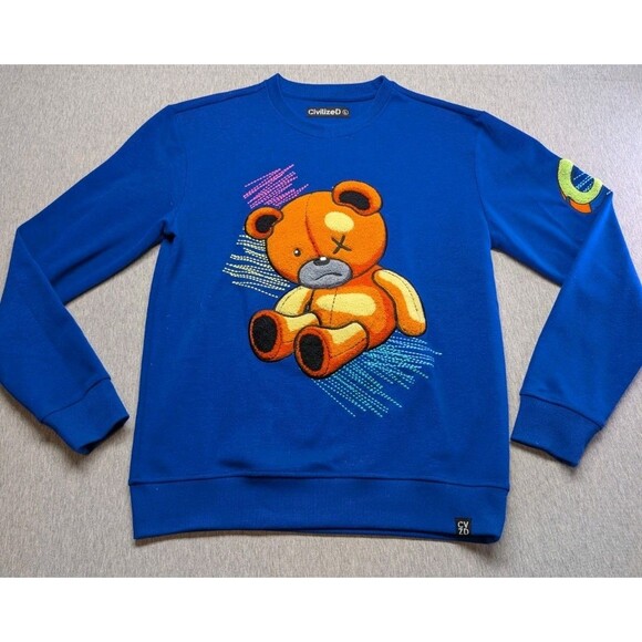 Civilized Bear Crewneck Mens Size Large Blue Sweatshirt - Picture 1 of 8